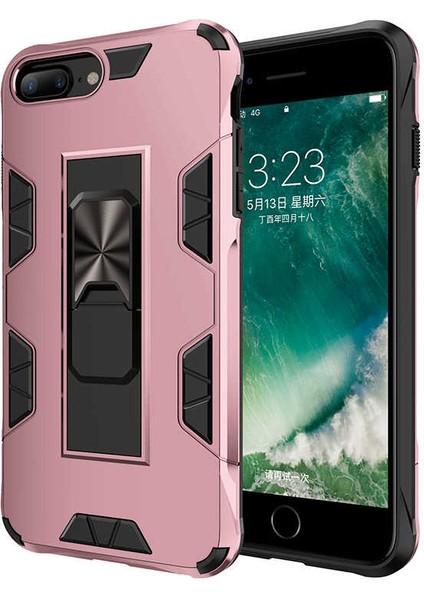 Apple iPhone 7-8 Plus Uyumlu Kılıf Metal Yüzük Standlı Metal Ring Stand Hard Protective Case