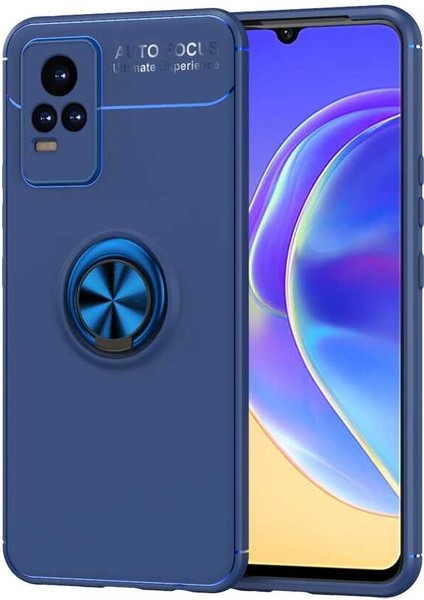 Vivo V21E Uyumlu Kılıf Standlı Manyetik Yüzüklü Esnek Yumuşak Silikon Case