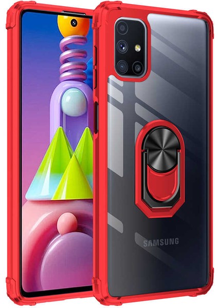 Samsung Galaxy M51 Uyumlu Kılıf Standlı Yüzüklü Şeffaf Metal Ring Ultra Protective Case