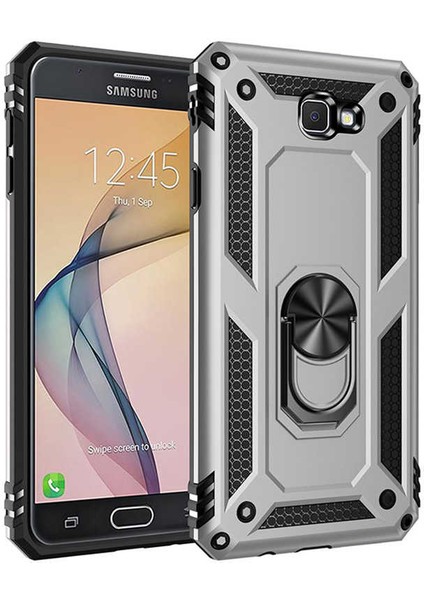 Samsung Galaxy J7 Prime Uyumlu Kılıf Stand Yüzüklü Kapak Military Metal Solid Ring Case