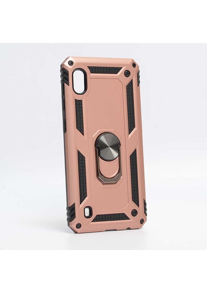 Samsung Galaxy A10 Uyumlu Kılıf Stand Yüzüklü Kapak Military Metal Solid Ring Case