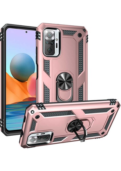 Xiaomi Redmi Note 10 Pro Uyumlu Kılıf Stand Yüzüklü Kapak Military Metal Solid Ring Case