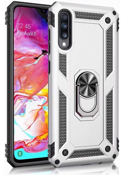 Samsung Galaxy A70 Uyumlu Kılıf Stand Yüzüklü Kapak Military Metal Solid Ring Case
