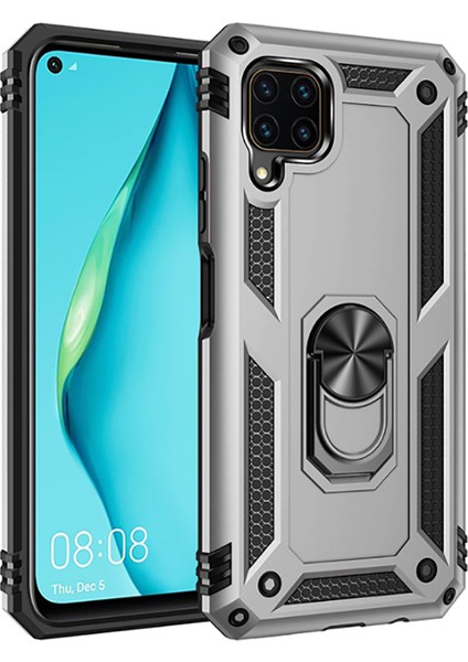 Huawei P40 Lite Uyumlu Kılıf Stand Yüzüklü Kapak Military Metal Solid Ring Case