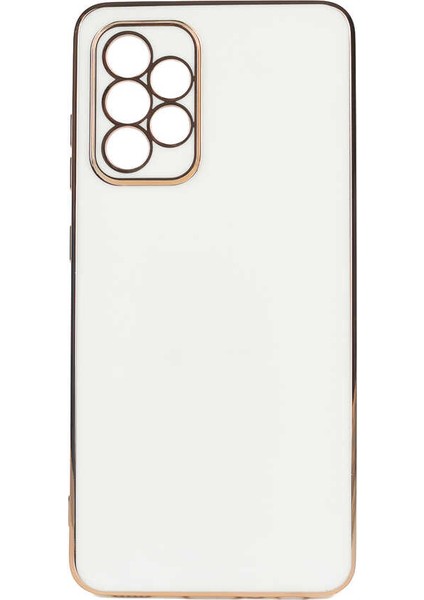 Samsung Galaxy A52 Uyumlu Kılıf Gold Kenar ve Kamera Koruma Çerçevesi, Ultra Protection Case