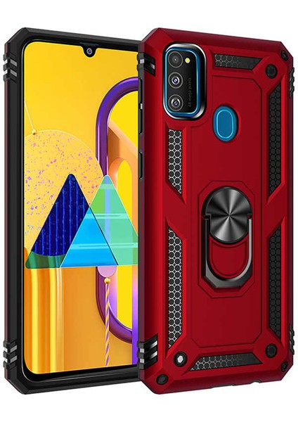 Samsung Galaxy M30S Uyumlu Kılıf Stand Yüzüklü Kapak Military Metal Solid Ring Case