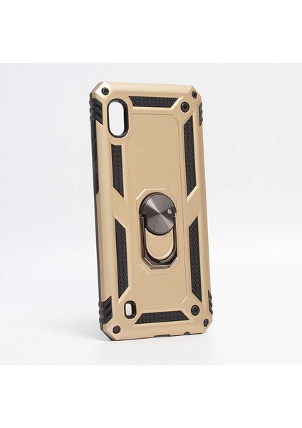 Samsung Galaxy A10 Uyumlu Kılıf Stand Yüzüklü Kapak Military Metal Solid Ring Case