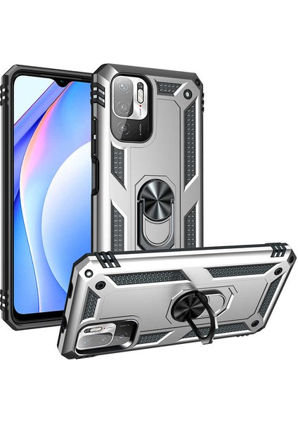 Xiaomi Redmi Note 10 5g Uyumlu Kılıf Stand Yüzüklü Kapak Military Metal Solid Ring Case