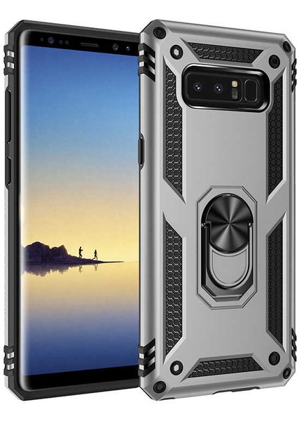 Samsung Galaxy Note 8 Uyumlu Kılıf Stand Yüzüklü Kapak Military Metal Solid Ring Case