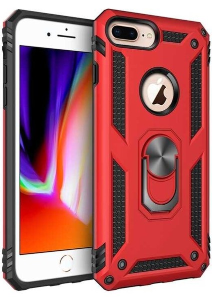 Apple iPhone 8 Plus Uyumlu Kılıf Stand Yüzüklü Kapak Military Metal Solid Ring Case