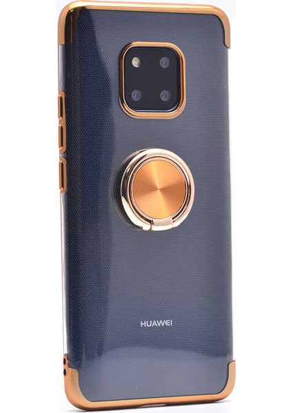 Huawei Mate 20 Pro Uyumlu Kılıf Yüzüklü Standlı Şeffaf Laser Paint Design Lazer Renk Tasarımı