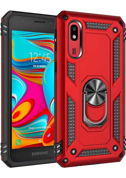 Samsung Galaxy A2 Core Uyumlu Kılıf Stand Yüzüklü Kapak Military Metal Solid Ring Case
