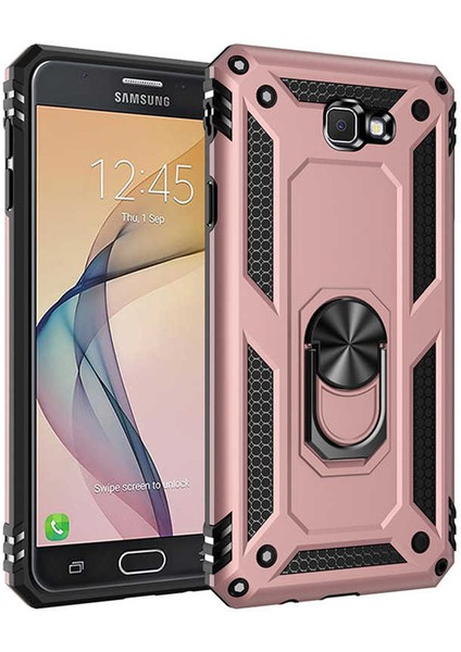Samsung Galaxy J7 Prime Uyumlu Kılıf Stand Yüzüklü Kapak Military Metal Solid Ring Case