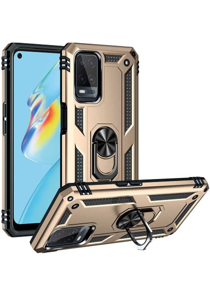 Oppo A54 4g Uyumlu Kılıf Stand Yüzüklü Kapak Military Metal Solid Ring Case