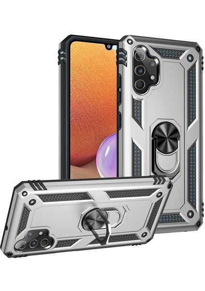 Samsung Galaxy A32 4g Uyumlu Kılıf Stand Yüzüklü Kapak Military Metal Solid Ring Case