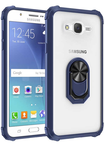 Samsung Galaxy J7 Uyumlu Kılıf Standlı Yüzüklü Şeffaf Metal Ring Ultra Protective Case