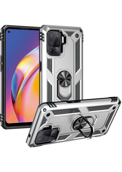 Oppo Reno 5 Lite Uyumlu Kılıf Stand Yüzüklü Kapak Military Metal Solid Ring Case
