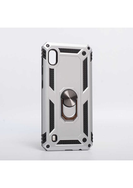 Samsung Galaxy A10 Uyumlu Kılıf Stand Yüzüklü Kapak Military Metal Solid Ring Case
