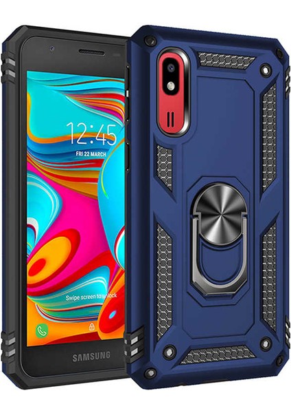 Samsung Galaxy A2 Core Uyumlu Kılıf Stand Yüzüklü Kapak Military Metal Solid Ring Case