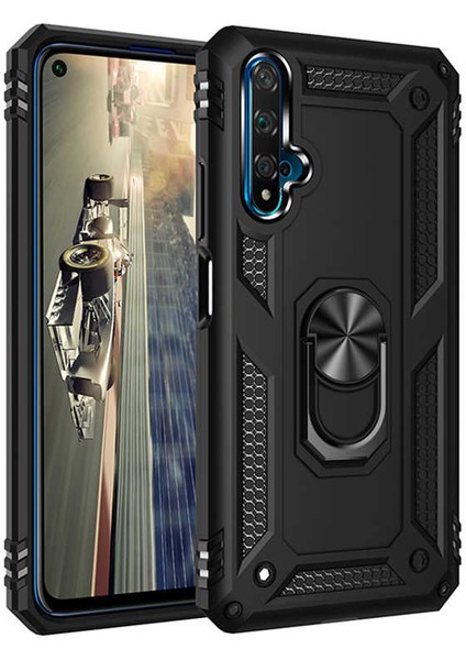 Huawei Nova 5t Uyumlu Kılıf Stand Yüzüklü Kapak Military Metal Solid Ring Case