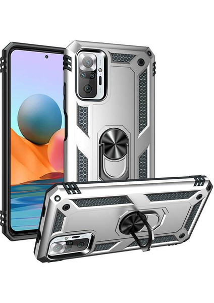 Xiaomi Redmi Note 10 Pro Uyumlu Kılıf Stand Yüzüklü Kapak Military Metal Solid Ring Case