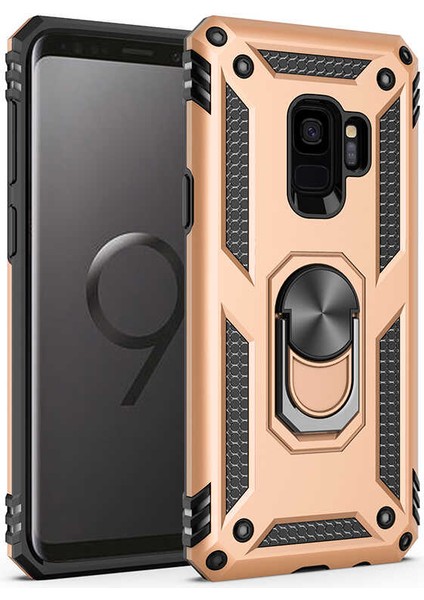 Samsung Galaxy S9 Uyumlu Kılıf Stand Yüzüklü Kapak Military Metal Solid Ring Case