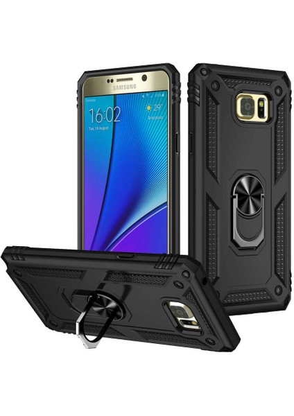 Samsung Galaxy Note 5 Uyumlu Kılıf Stand Yüzüklü Kapak Military Metal Solid Ring Case