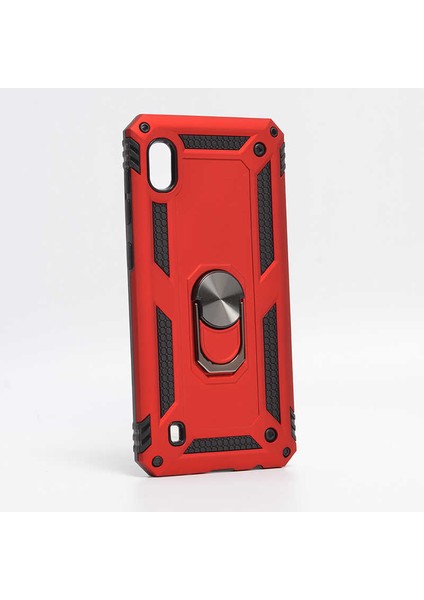Samsung Galaxy A10 Uyumlu Kılıf Stand Yüzüklü Kapak Military Metal Solid Ring Case