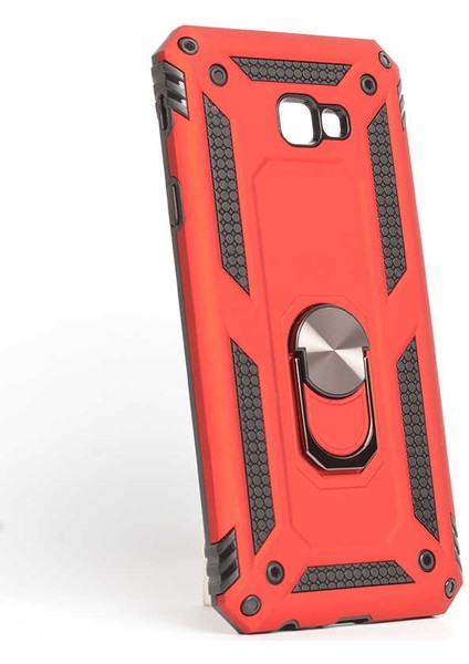 Samsung Galaxy J4 Plus Uyumlu Kılıf Stand Yüzüklü Kapak Military Metal Solid Ring Case