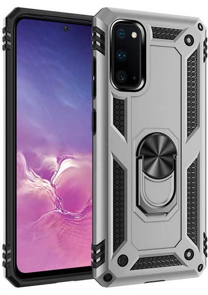 Samsung Galaxy S20 Uyumlu Kılıf Stand Yüzüklü Kapak Military Metal Solid Ring Case