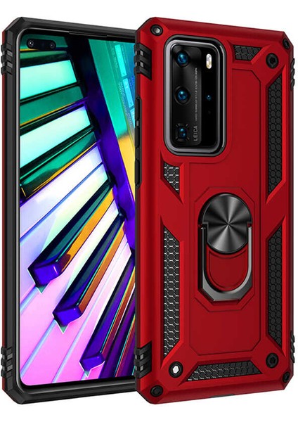 Huawei P40 Pro Uyumlu Kılıf Stand Yüzüklü Kapak Military Metal Solid Ring Case
