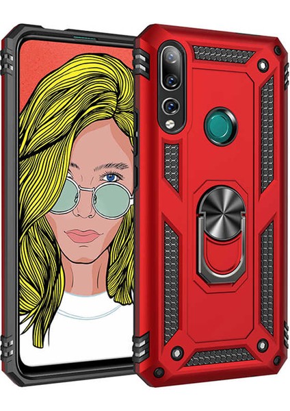 Huawei Y9 Prime 2019 Uyumlu Kılıf Stand Yüzüklü Kapak Military Metal Solid Ring Case
