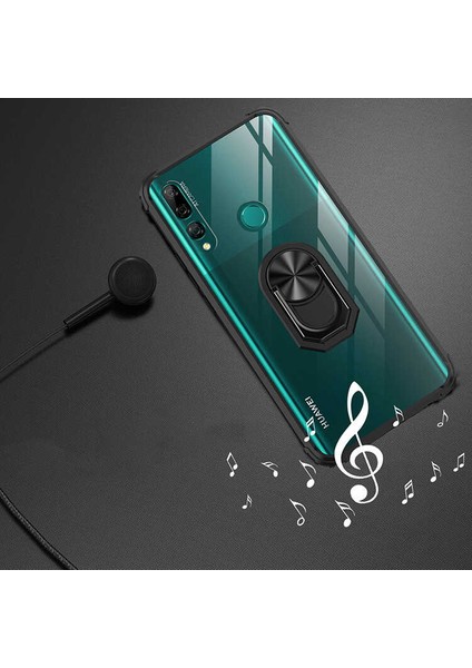 Huawei Y9 Prime 2019 Uyumlu Kılıf Standlı Yüzüklü Şeffaf Metal Ring Ultra Protective Case indirimleri