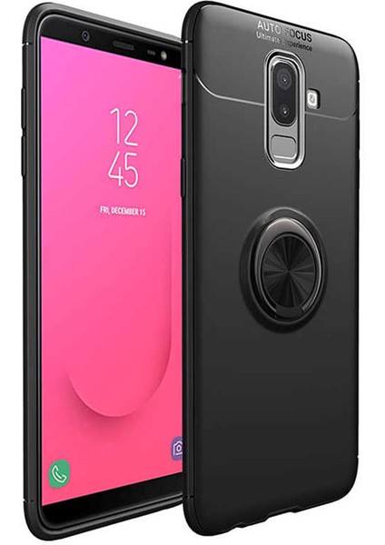 Samsung Galaxy J8 Uyumlu Kılıf Standlı Manyetik Yüzüklü Esnek Yumuşak Silikon Case