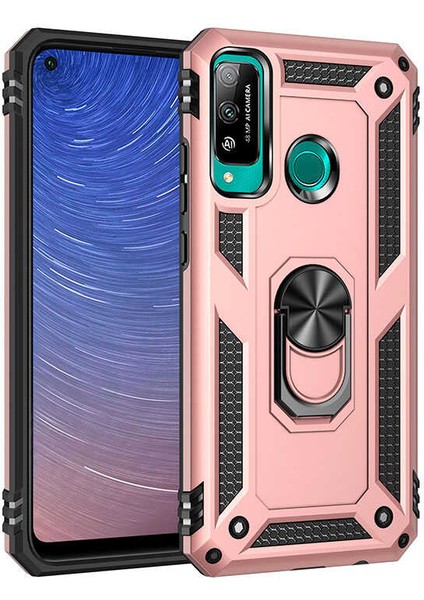 Huawei P40 Lite E Uyumlu Kılıf Stand Yüzüklü Kapak Military Metal Solid Ring Case