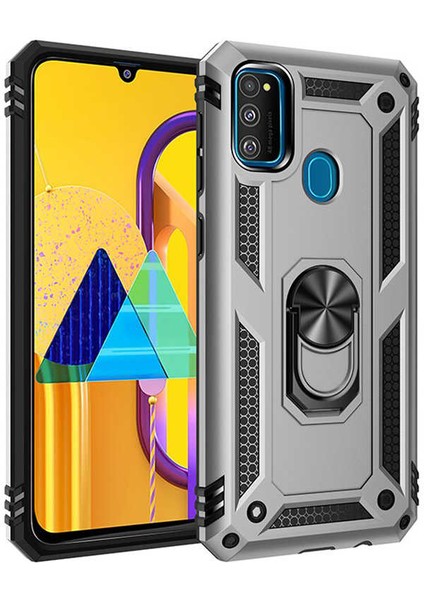Samsung Galaxy M30S Uyumlu Kılıf Stand Yüzüklü Kapak Military Metal Solid Ring Case