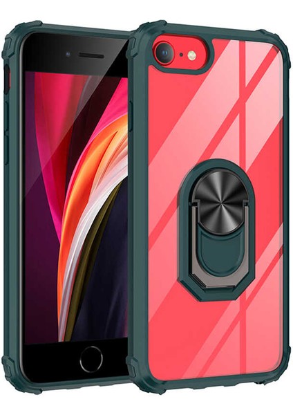 Apple iPhone 8 Uyumlu Kılıf Standlı Yüzüklü Şeffaf Metal Ring Ultra Protective Case