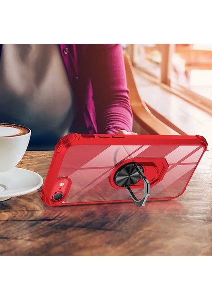Apple iPhone 8 Uyumlu Kılıf Standlı Yüzüklü Şeffaf Metal Ring Ultra Protective Case modelleri