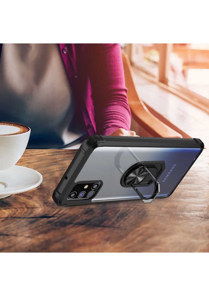 Samsung Galaxy M31S Uyumlu Kılıf Standlı Yüzüklü Şeffaf Metal Ring Ultra Protective Case Kırmızı fiyatları