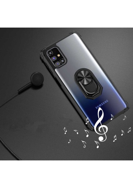 Samsung Galaxy M31S Uyumlu Kılıf Standlı Yüzüklü Şeffaf Metal Ring Ultra Protective Case Kırmızı modelleri