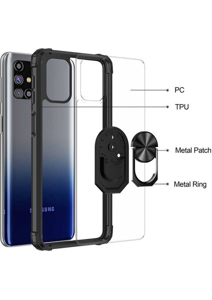 Samsung Galaxy M31S Uyumlu Kılıf Standlı Yüzüklü Şeffaf Metal Ring Ultra Protective Case Kırmızı fırsatları