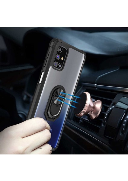 Samsung Galaxy M31S Uyumlu Kılıf Standlı Yüzüklü Şeffaf Metal Ring Ultra Protective Case Kırmızı indirimleri