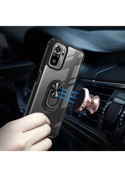 Xiaomi Redmi Note 10S Uyumlu Kılıf Standlı Yüzüklü Şeffaf Metal Ring Ultra Protective Case