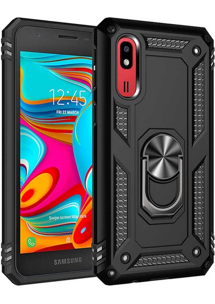 Samsung Galaxy A2 Core Uyumlu Kılıf Stand Yüzüklü Kapak Military Metal Solid Ring Case