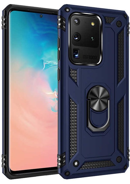 Samsung Galaxy S20 Ultra Uyumlu Kılıf Stand Yüzüklü Kapak Military Metal Solid Ring Case