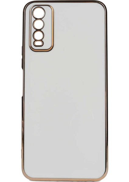 Vivo Y20 Uyumlu Kılıf Gold Kenar ve Kamera Koruma Çerçevesi, Ultra Protection Case