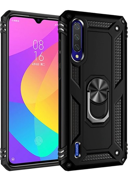 Xiaomi Mi A3 Uyumlu Kılıf Stand Yüzüklü Kapak Military Metal Solid Ring Case
