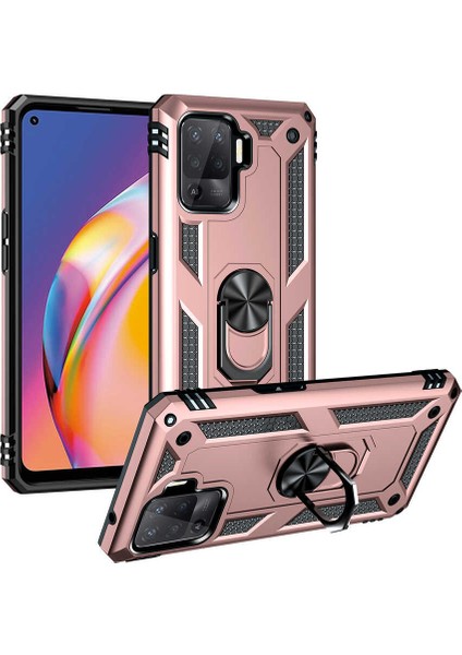 Oppo Reno 5 Lite Uyumlu Kılıf Stand Yüzüklü Kapak Military Metal Solid Ring Case