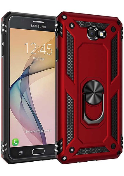 Samsung Galaxy J7 Prime Uyumlu Kılıf Stand Yüzüklü Kapak Military Metal Solid Ring Case