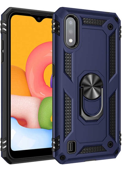 Samsung Galaxy A01 Uyumlu Kılıf Stand Yüzüklü Kapak Military Metal Solid Ring Case